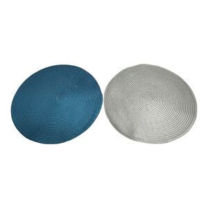 Round Braided Woven Placemat Polypropylene Polyester Teal Blue Gray Grey 14"